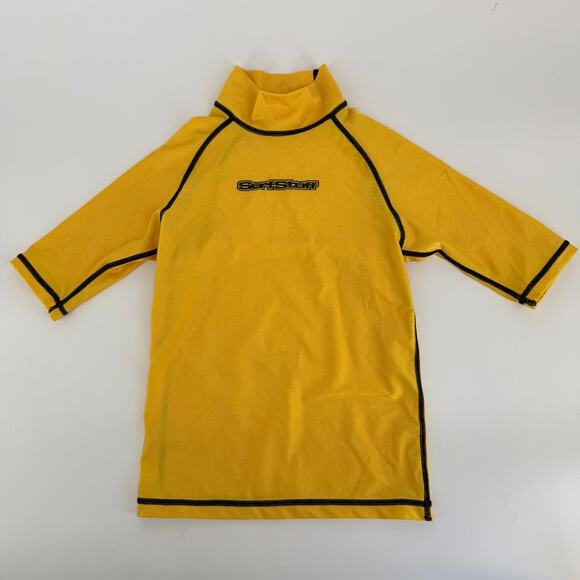 Y2K Surf Stuff Yellow Rash Guard Kids Sz 12 Made USA Black Stitch Retro Surf - Picture 1 of 6